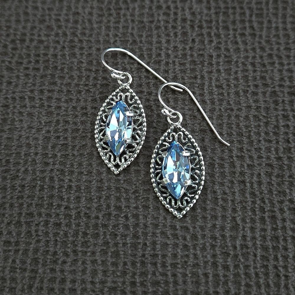 Noa Zuman Silver🤍 Marquise with Blue💙 Topaz Earrings - Picture 3 of 15